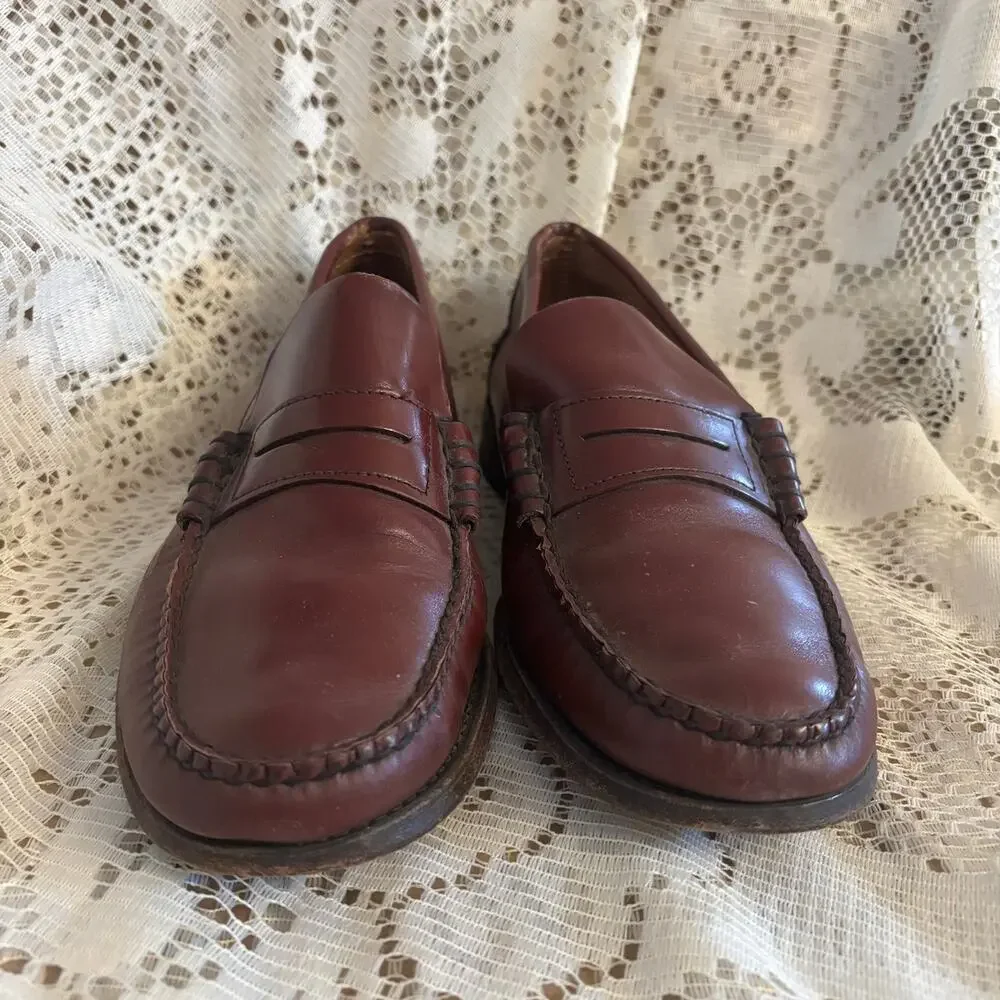 Sebago Men's US 8 Burgundy Leather Penny Loafers Shoes